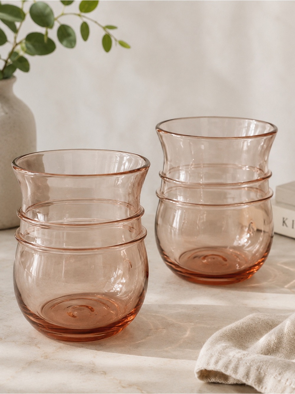 Anthropologie Artois Pair- Stemless Coral/Cora’s Wine Glasses